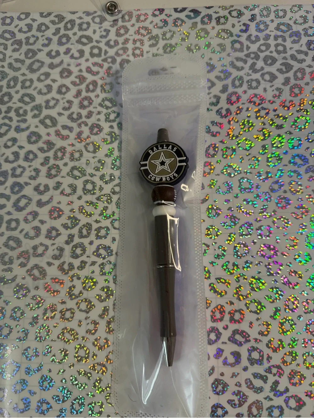 NFL Dallas Cowboys Brown and White Bead Key/Card Holder